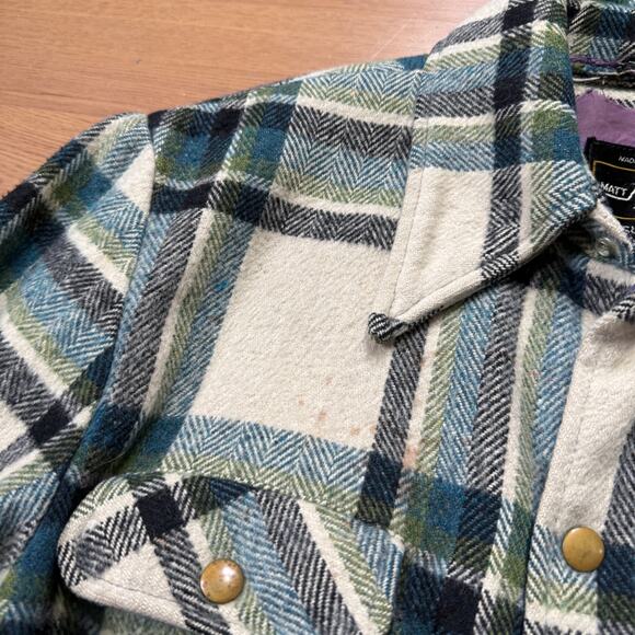 Men's Vintage 70's Matt Andrews Heavyweight Snap Wool Flannel Jacket Sz Medium - Picture 5 of 11